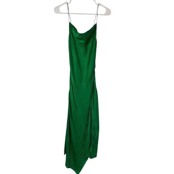 Alice + Olivia Harmony Draped Silk Slip Dress Womens 4 Green Bias Designer Luxe - Picture 2 of 8